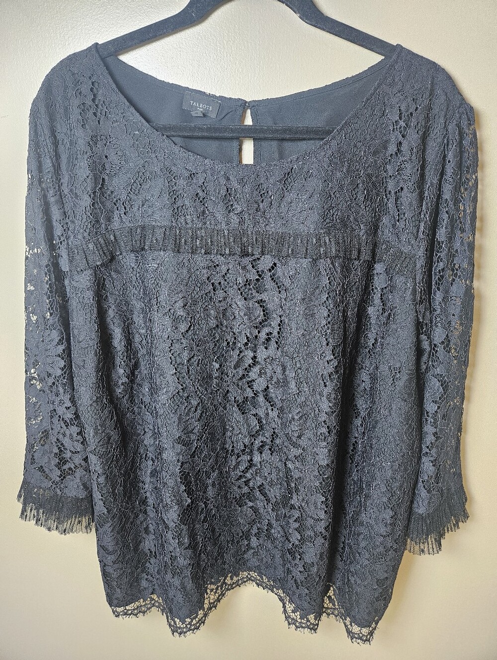 Talbots Black Floral Lace Lined Witchy Whimsigoth Dark Romantic Blouse Plus 3X